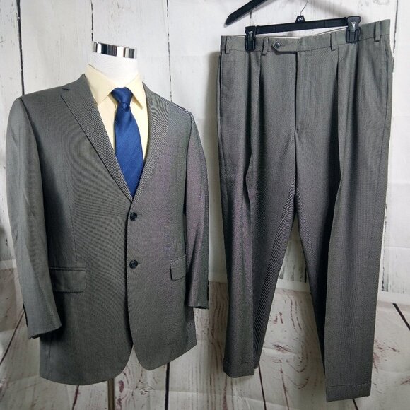 Samuelsohn Pinstripes KC Super 120s Custom Made 42R 2 Btn Gray Birdseye 2pc Suit - Picture 2 of 8